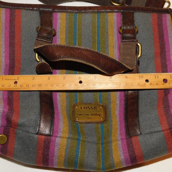 Fossil Striped Wool & Leather Crossbody Handbag Purse - Picture 11 of 13